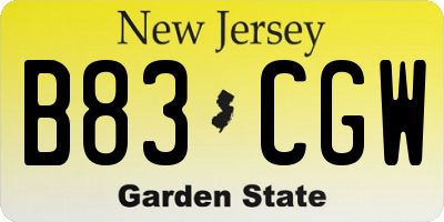 NJ license plate B83CGW