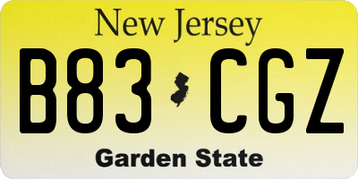 NJ license plate B83CGZ