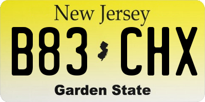NJ license plate B83CHX