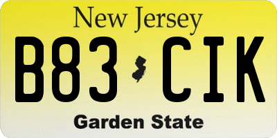 NJ license plate B83CIK