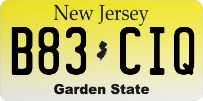 NJ license plate B83CIQ