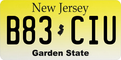 NJ license plate B83CIU