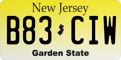 NJ license plate B83CIW