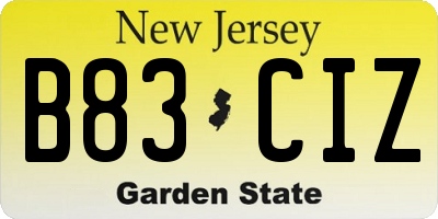 NJ license plate B83CIZ
