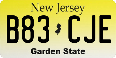 NJ license plate B83CJE