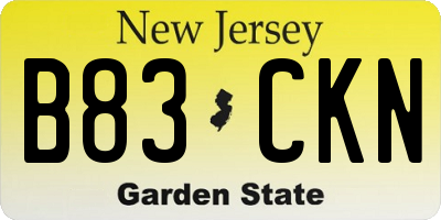 NJ license plate B83CKN