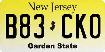 NJ license plate B83CKO