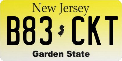 NJ license plate B83CKT