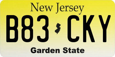 NJ license plate B83CKY