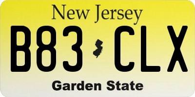NJ license plate B83CLX