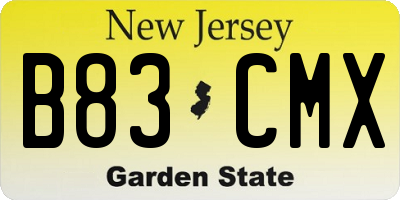 NJ license plate B83CMX