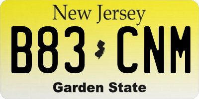 NJ license plate B83CNM