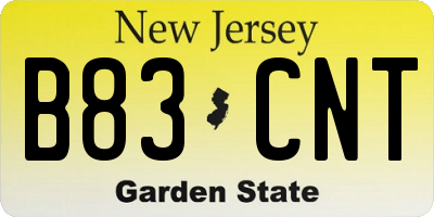 NJ license plate B83CNT