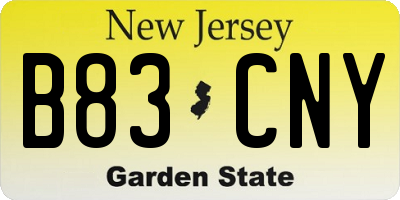 NJ license plate B83CNY