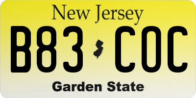 NJ license plate B83COC