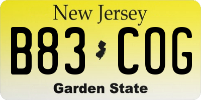 NJ license plate B83COG