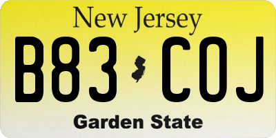 NJ license plate B83COJ