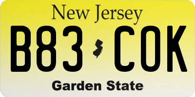 NJ license plate B83COK