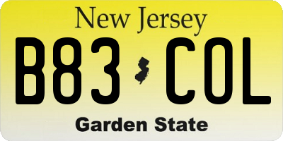 NJ license plate B83COL
