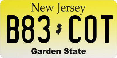 NJ license plate B83COT
