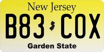 NJ license plate B83COX