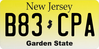 NJ license plate B83CPA