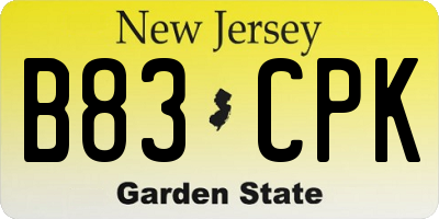 NJ license plate B83CPK