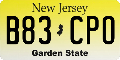 NJ license plate B83CPO