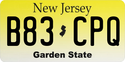 NJ license plate B83CPQ