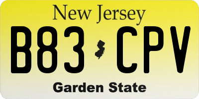 NJ license plate B83CPV