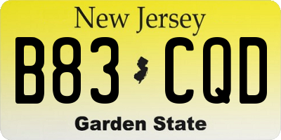 NJ license plate B83CQD