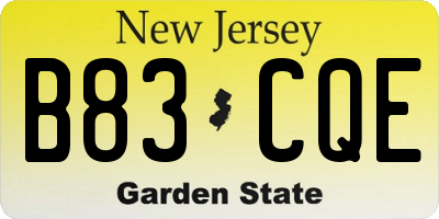 NJ license plate B83CQE