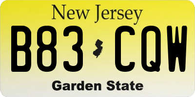 NJ license plate B83CQW