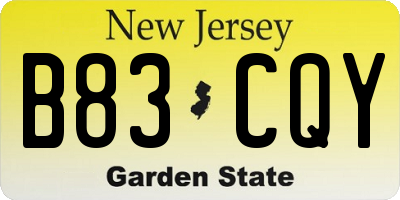 NJ license plate B83CQY
