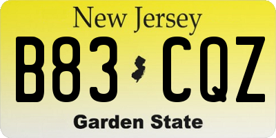 NJ license plate B83CQZ