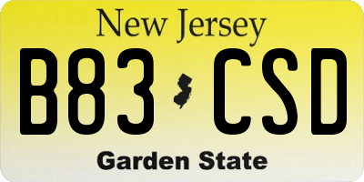 NJ license plate B83CSD