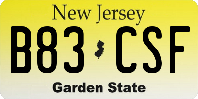 NJ license plate B83CSF