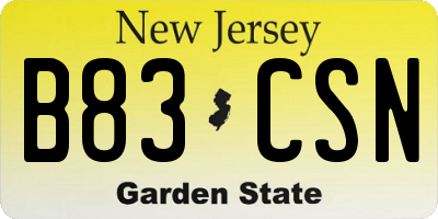 NJ license plate B83CSN