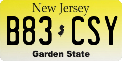 NJ license plate B83CSY