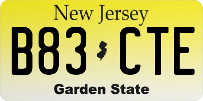 NJ license plate B83CTE