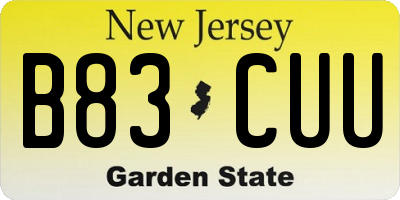 NJ license plate B83CUU