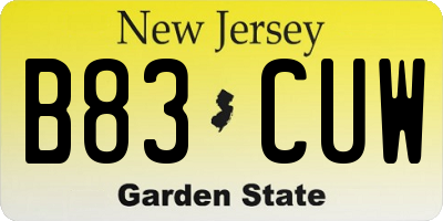 NJ license plate B83CUW