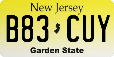 NJ license plate B83CUY
