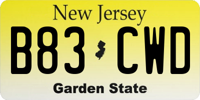 NJ license plate B83CWD