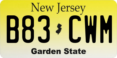 NJ license plate B83CWM