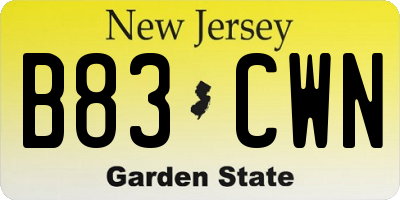 NJ license plate B83CWN