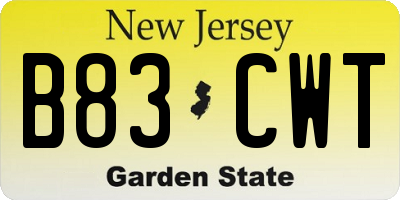 NJ license plate B83CWT