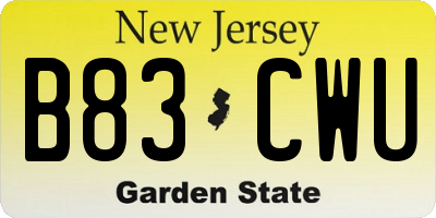 NJ license plate B83CWU