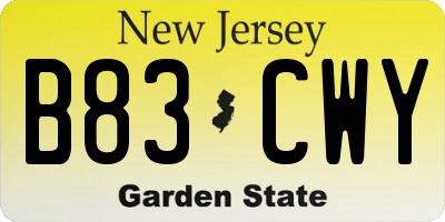 NJ license plate B83CWY