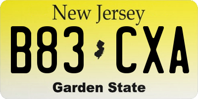 NJ license plate B83CXA